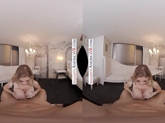 Blonde mom with monster boobs in POV VR hardcore - cowgirl in stockings