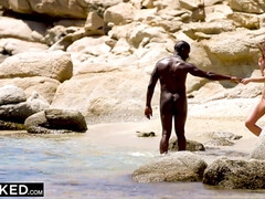 Playa, Negro, Rubia, Interracial, Al aire libre, Coño, Flaco, Tetas