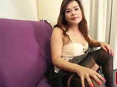 Enthousiasteling, Aziatisch, Ladyboy, Ondergoed, Masturbatie, Realiteit, Shemale, Kousen