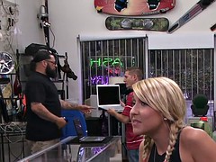 Pawnshop babe doggystyled out back for money