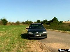 He picks up and fucks old bitch outdoors