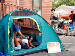 Américain, Cul, Noire, Sucer une bite, Interracial, De plein air, Tatouage, Nénés