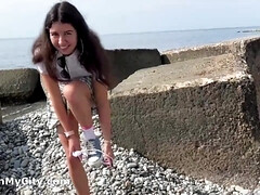 Strand, Blasen, Spermaladung, Schwanz, Im freien, Zierlich, Pov, Muschi