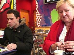 He picks up huge old grandma for cock riding