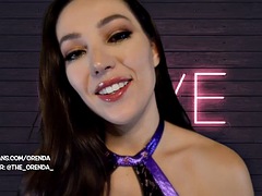 Sexy Vixen in purple lingerie gives you a lap dance