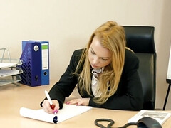 Chica, Rubia, Linda, Polla, Estilo perrito, Fetiche de pies, Oficina, Coño