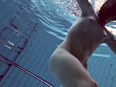 美女, 足, プール, 赤毛, 一人, ティーン, オッパイの, 水中