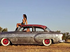 Luscious babes naked on top of ratrods