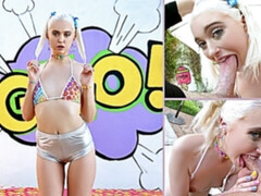 Kont, Grote kont, Blond, Pijpbeurt, Sperma shot, Sperma in gezicht, Tiener, Tieten likken