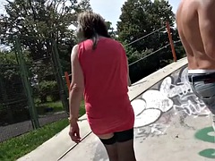 60 year old grandma playing with a skaters cock