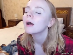 Blonde teen camgirl in see through bra