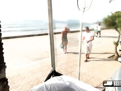 Lieveling, Strand, Blond, Masseren, Naakt, Openbaar, Mager, Tiener