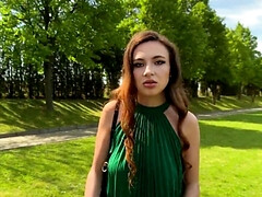Pijpbeurt, Stel, Hd, Natuurlijke tieten, Nylonstof, Buiten, Roodharige vrouw, Verleid