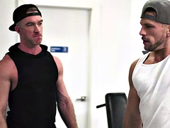 Leie, In den arsch, Blasen, Schwul, Sporthalle, Muskel, Tätowierung