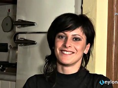 Morena, Pies, Fetiche, Ama de casa, Italiano, Nylon, Pantaletas, Solo