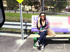 デカチン, 茶髪の, バス, 公共, ティーン