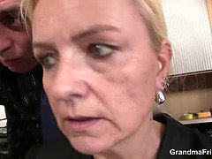 Skinny granny fucks for work