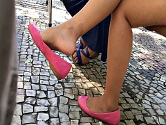 Compilation candid feet dangling in flats