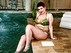 Grote kont, Grote mammen, Vingeren, Masturbatie, Rijpe lesbienne, Roodharige vrouw, Kort haar, Alleen