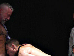 Obedient twink rimmed and gangbanged by dom DILFS