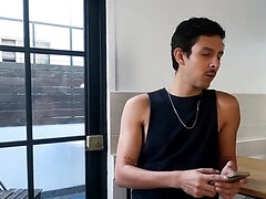 Enthousiasteling, Kont, Pijpbeurt, Bruinharig, Sperma in mond, Diep in de keel, Gezichtspunt, Mager