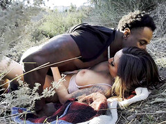 デカパイ, 茶髪の, カップル, 中出し, Hd, 異人種間, アウトドア