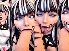 フェラチオ, 口内発射, ディルド, デブ, 女, 開帳, 巨大なディルド, ハメ撮り