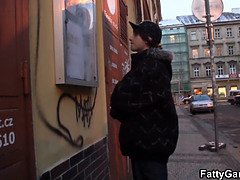 Big belly fatty picks up lad and rides cock