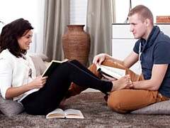 Kont, Grote lul, Pijpbeurt, Bruinharig, Hondjeshouding, Kort haar, Mager, Tiener