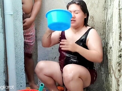 Filipina Taking A Bath Outside The House Got Fuck