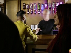 Busty sluts Shi and Jennifer are picked up for fourway pub orgy.