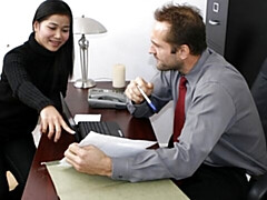 Office pound in the cowgirl pose with a hot Asian brunette Oi