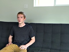 Sexy blonde amateur stud jerks hairy cock on casting