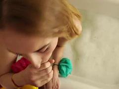 Schönheit, Grosser schwanz, Blondine, Blasen, Spermaladung, Handjob, Milf, Dusche