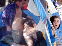 Jojo Kiss and Karlee Grey have threesome fun in the tent