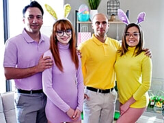 Mamada, Estilo perrito, Grupo, Pelirrojo, Afeitado, Flaco, Adolescente, Tetas