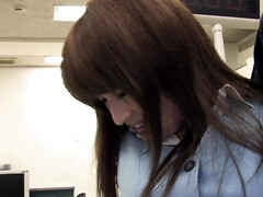 Lovely Japanese girl takes turns in sucking many hard cocks