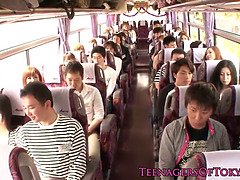 Asiatique, Bus, Mignonne, Hd, Japonaise, Adolescente, Plan cul à trois