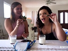 Hot Lesbian Friends Stella & Dharma Explore Sensory Play - Big Tits, Hairy Pussy & Vibrator Fun