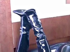 Schwarz, Braunhaarige, Schwarz, Fetisch, Latex, Pov