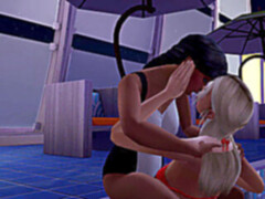 Gros cul, Pénétrer avec le poing, Lesbienne, De plein air, Piscine, Public, Jouets