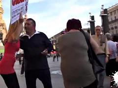 美女, ブロンド, フェラチオ, 公共, ティーン