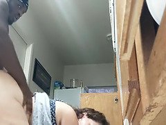 ぽっちゃり, 黒人, チン, バック, 自家製, 異人種間, キッチン, フェラする
