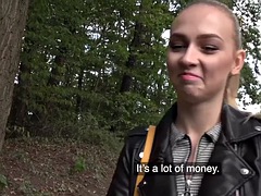 Pulled blonde eurobabe riding cock in POV in outdoor action
