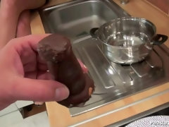 Pijpbeurt, Bruinharig, Sperma in mond, Sperma shot, Sperma in gezicht, Vrouw, Eten, Tieten likken