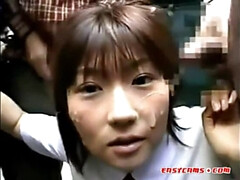 Aziatisch, Bruinharig, Sperma shot, Sperma in gezicht, Groep, Japaans, Buiten