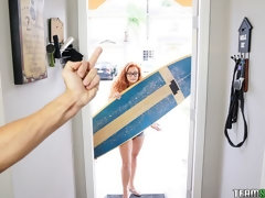 Grote lul, Pijpbeurt, Sperma in mond, Sperma shot, Brillen, Likken, Gezichtspunt, Roodharige vrouw