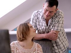 デカパイ, ブロンド, フェラチオ, 巨乳な, 爸, Hd, マッサージ, ティーン
