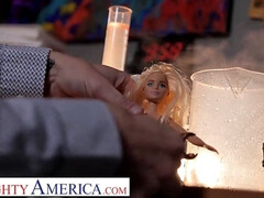 デカチン, デカパイ, ブロンド, フェラチオ, 共学, 手コキする, 自然山雀, オーガズム