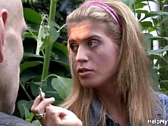 Enthousiasteling, Grote lul, Blond, Pijpbeurt, Man, Rijden, Tiener, Vrouw